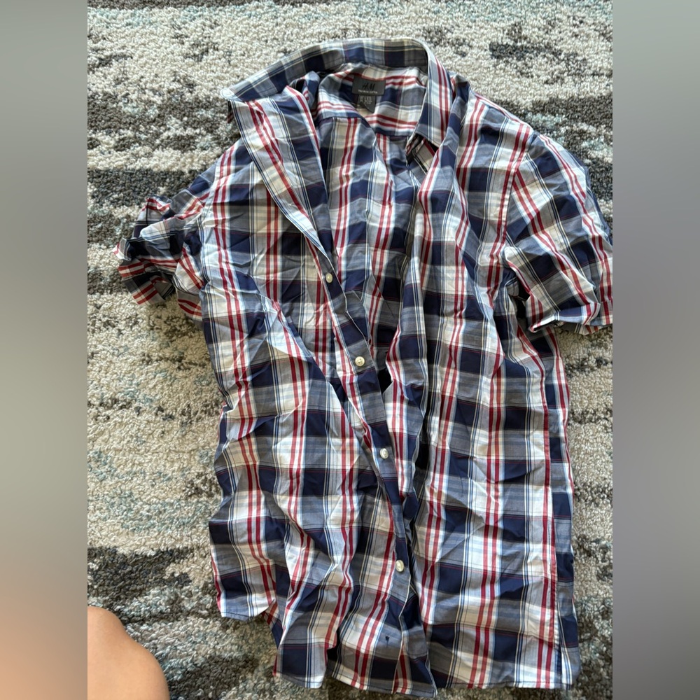 Men's Plaid Shirt - Blue, Red, and White